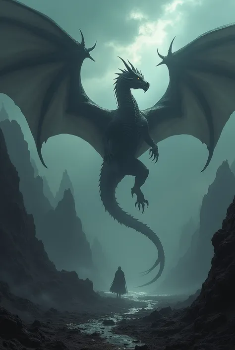 World that have dark fantasy theme with dragon in sky