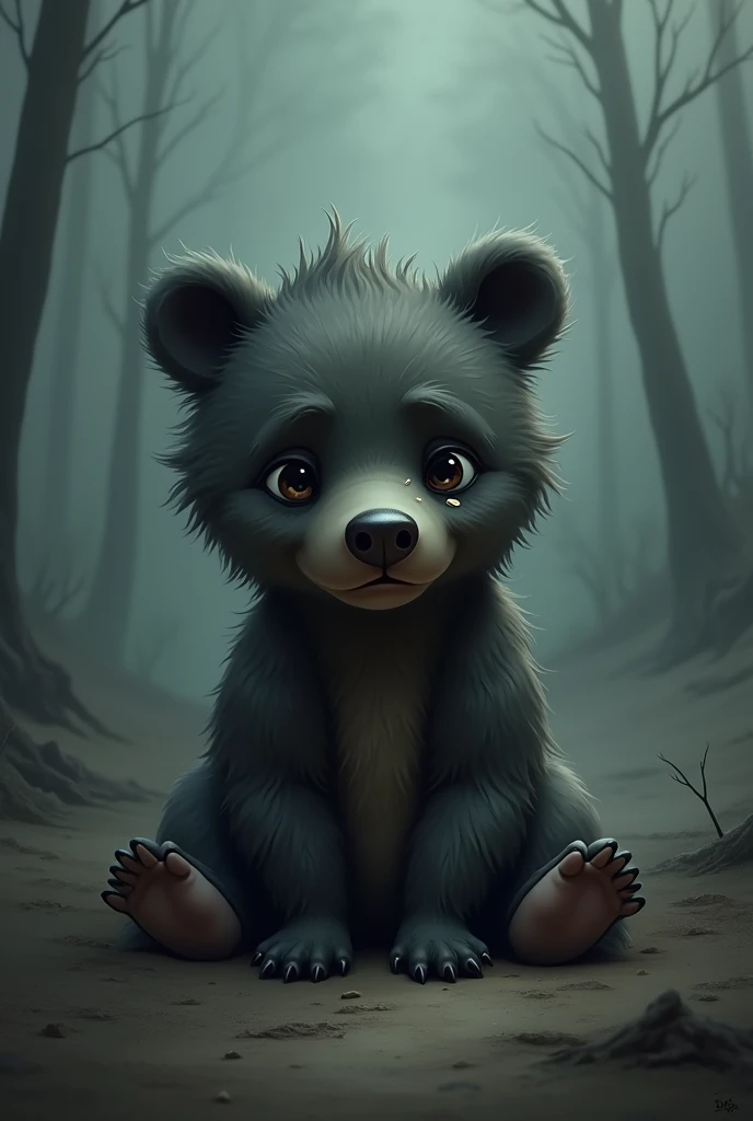 Create me an image of a real sad little bear