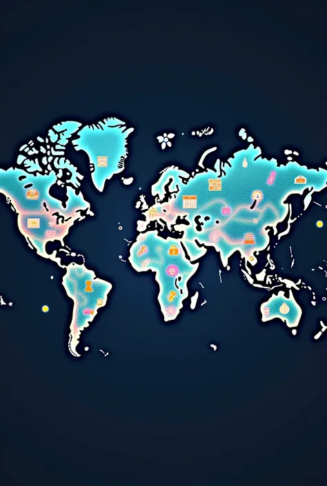 Global Marketplace :  A stylized world map with icons of digitally connected art and antiques.