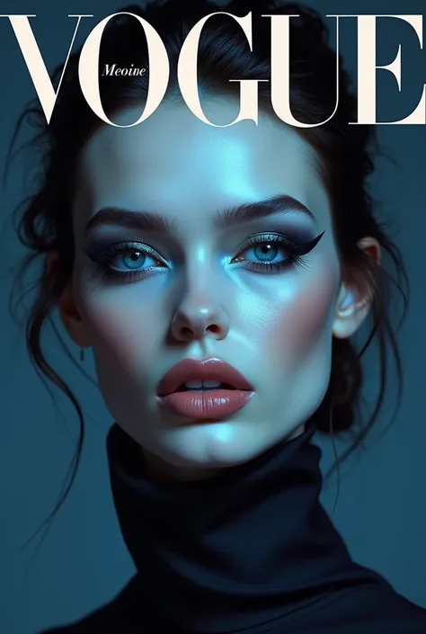 Create an authentic makeup Vogue Cover with cold tones