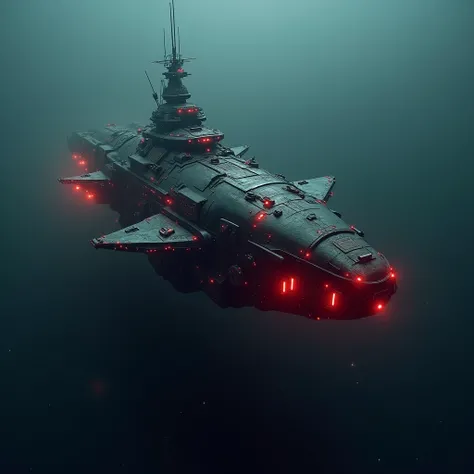 futuristic cyberpunk giant underwater craft, red lights