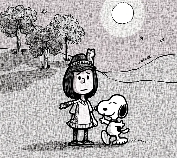 Draw Oyasumi Punpun and Snoopy together