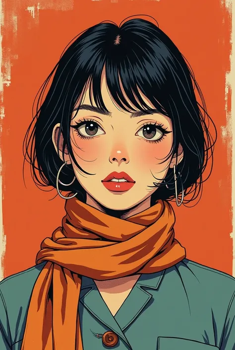 illustration of a woman with a scarf on her neck, inspired by Satoshi Kon, inspired by Yuko Shimizu, lofi portrait, style of satoshi kon, in style of laurie greasley, portrait of beauty, lofi girl, satoshi kon artstyle, inspired by Ayako Rokkaku, inspired ...