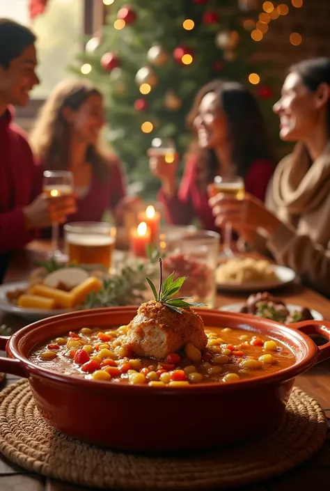 A Christmas image with bones for Sancocho for an advertisement showing an image of the Grado party and Sancochos but what stands out is the bone of the net