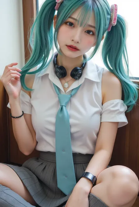 (( Bare Boobs 、Bare vagina :1.7)),  1 girl,Gal, Big Breasts ,(  best quality,  Absolute determination  ,   super detailed ,  Masterpiece ),(  Photographically),8k,(  detailed face  ),  Delicate and realistic skin texture,(Sparkling Eyes),  Hatsune Miku  , ...