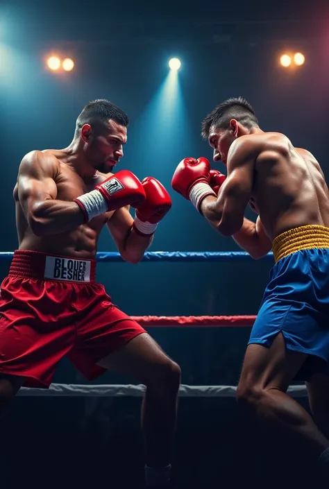 Create a visually striking background image for a sports betting pages promotional page, featuring a dynamic boxing match. The image should focus on the intensity of the fight, capturing a moment of impact or a tense standoff between the two boxers. The ba...