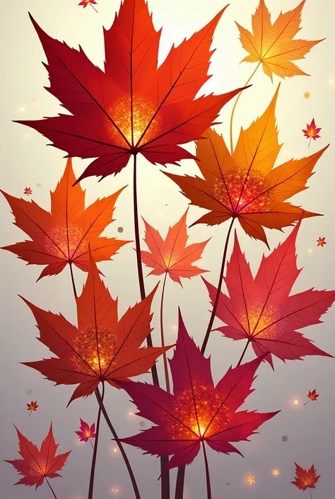 This image contains、 colorful maple leaves are drawn 。The leaves are decorated with 々 colors and patterns, and 、red、 orange、yellow、 shades such as pink can be seen 。 and the interior of the leaf is filled with geometric patterns and patterns、 The overall d...