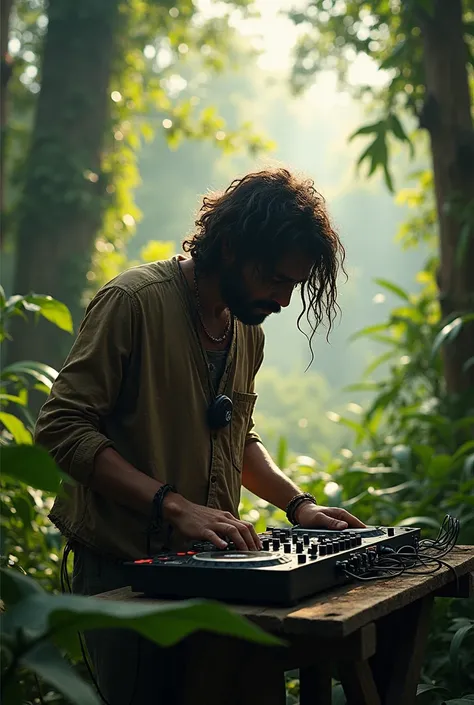 Homeless playing DJ music in the jungle of Ica