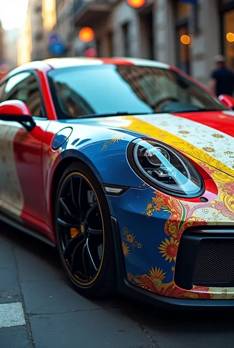 A Porsche car painted with the Paraguayan flag 