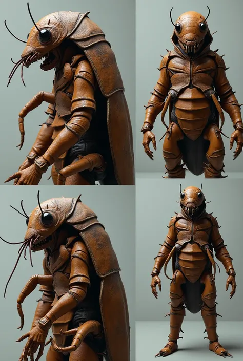 Several images of 

Man showing his face in realistic cockroach costume 