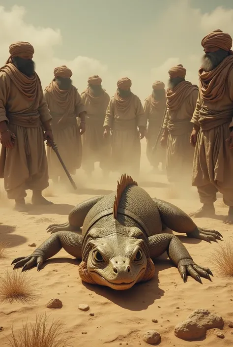 Grombolan the desert lizard in the dead was killed by the blindly turbaned men
