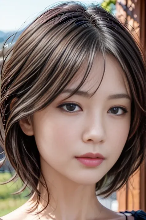  face focus,  short wavy hair in front of it,  Look Away,  open lips,  detailed face ,  DETAILS EYES , Detailed Iris,  detailed lips from home,  detailed hair, The wind blew