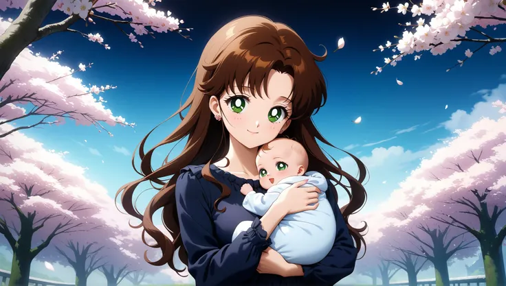 colorful, (masterpiece, best quality, very aesthetic , ultra detailed), intriguing details , 4K, long hair, hair clips, brown hair, hair combed to the side, green eyes, 1girl, new born, baby, 1 girl, solo, Best quality, masterpiece, High Definition, lookin...