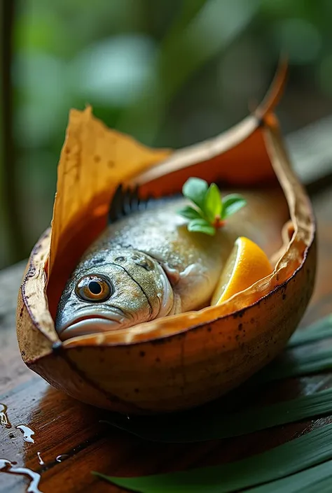 It generates a fish cooked in a guadua or bamboo