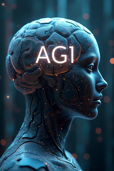 Artificial brain with AGI written on it