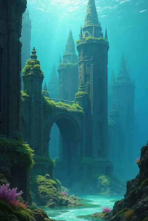 Fantasy art, ruins of a sunken city on the continent of Mu, masterpiece, best quality, very aesthetic, absurdres, very aesthetic