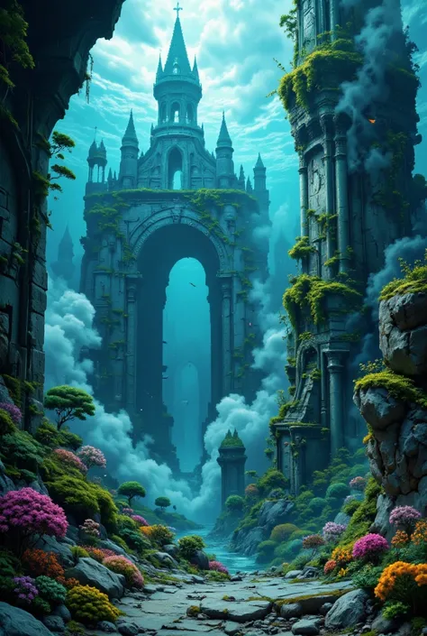 Fantasy art, ruins of a sunken city on the continent of Mu, masterpiece, best quality, very aesthetic, absurdres, very aesthetic