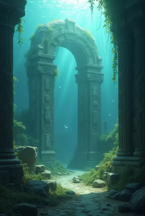 Fantasy art, ruins of a sunken city on the continent of Atlantis, masterpiece, best quality, very aesthetic, absurdres, very aesthetic