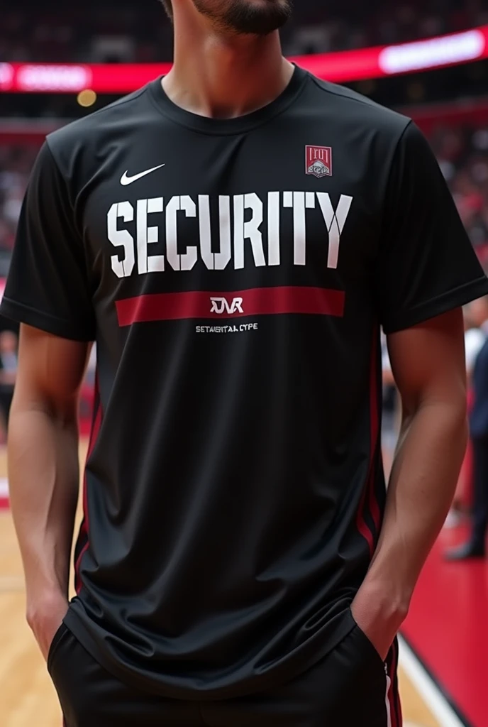 security basketball team t-shirt in black maroon with the words "SECURITY"