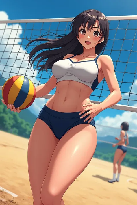  Beautiful girl with huge tits and huge ass,  that she is playing volleyball , And that she looks half an ass , that is anime