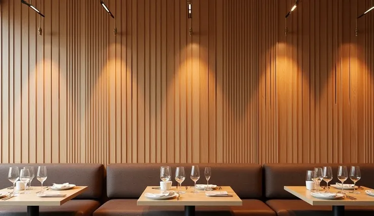 wooden acoustic wall panel in the restaurant