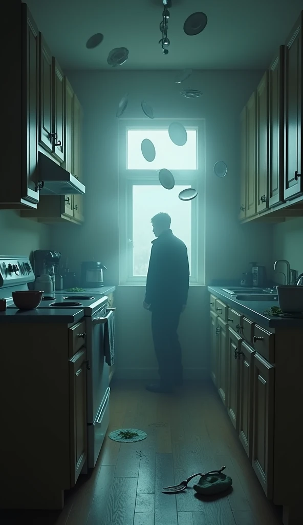 "Walking through his kitchen, Gabriel notices objects floating slightly off their surfaces. Plates and cups tremble unnaturally, and faint whispers echo in the silence."