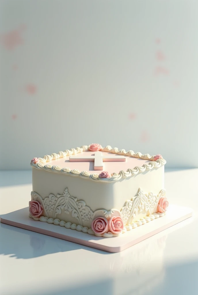  Generate realistic square cake image of a floor with first communion design for a girl. Without a cross without a girl in the cake