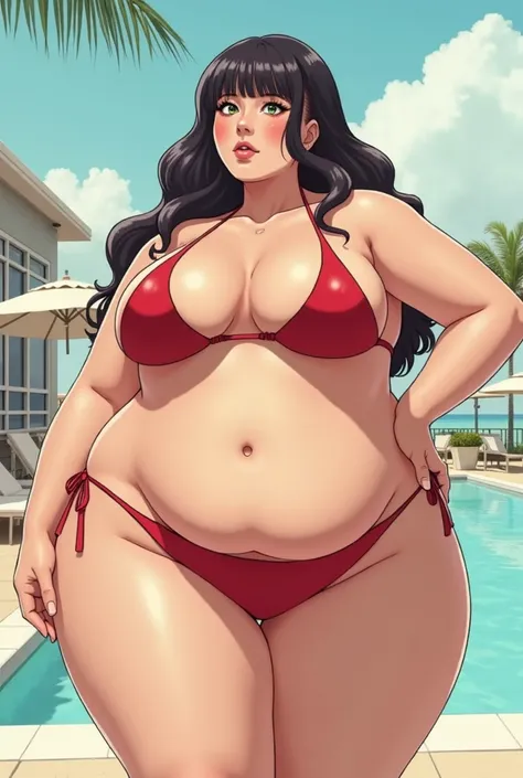 a woman so fat that you can barely see her face anime style in a bikini