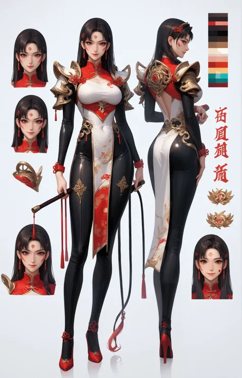  high resolution,  Theres nothing there,  best quality, masterpiece,  Intricate Details ,  ridiculous results , 4K, Semi-realistic,, The character design is excellent, Reference Table, simple white background, Color Guide, (Multiple Views), (whole body), 1...