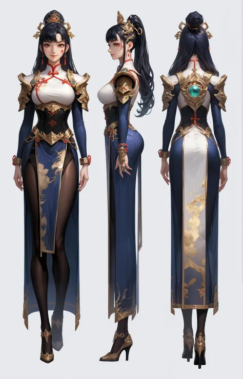  high resolution,  Theres nothing there,  best quality, masterpiece,  Intricate Details ,  ridiculous results , 4K, Semi-realistic,, The character design is excellent, Reference Table, simple white background, Color Guide, (Multiple Views), (whole body), 1...