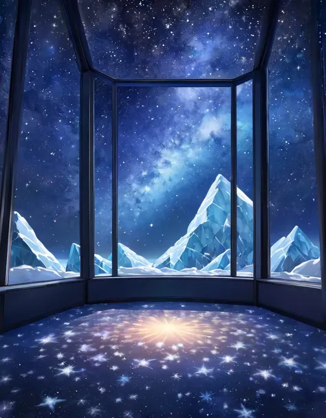 View of a room filled with a starry sky and beautiful ice