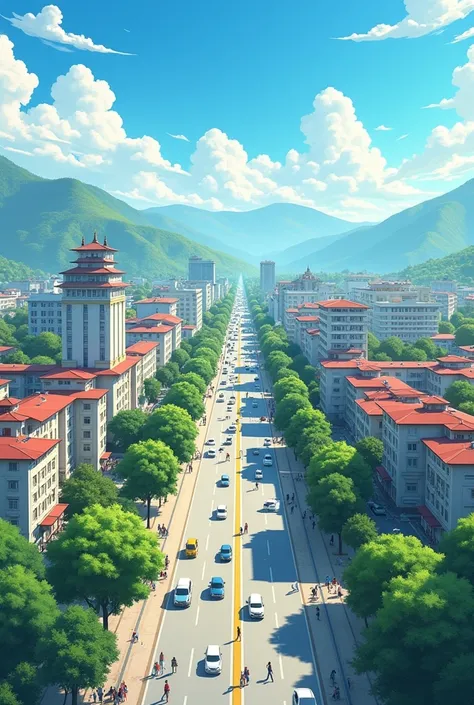 Drawing of Nepal city after some years beautiful peace good environment. The drawing also should be from the middle of the road. It should contain some markets,school,hospital, departmentstores,and more etc. clean. Like anime drawing clean environment in m...