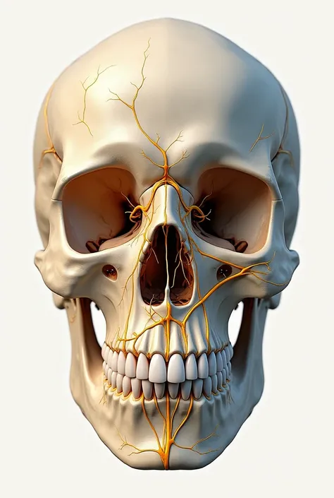 create a realistic image showing the nerves in the maxilla and mandible 