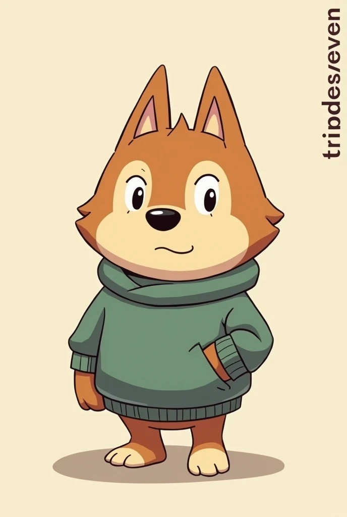 Cartoon eines manes mit Hundekopf und Pullover wo klein und scharf oben rechts „TRIPPLESEVEN“ steht, giga chad capaybara, cartoon character,  Aardman character design , man, without nose, Cartoon image , !anthropomorph!, anthropomorpher Biber