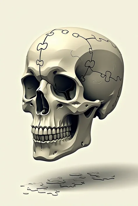 A puzzle of the skull with its parts that is animated and not like a human like a drawing 