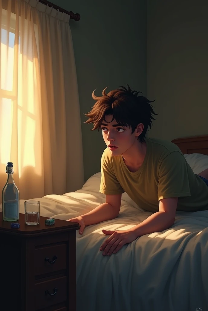 A young man confused waking up in morning 