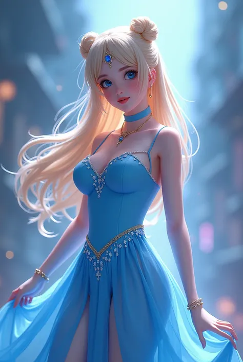 Usagi tsukino is a blue tight dress with perky boobs