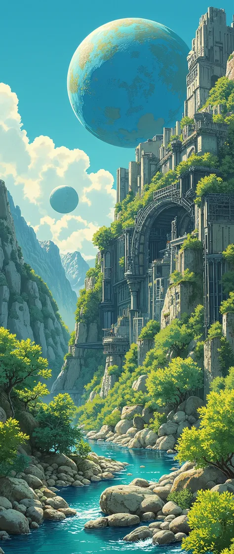 (masterpiece:1.2,Exceptional Quality,Mirror-like, Movie-like Experience , best illustration :2.0, super detailed.2.0),16k,wallpaper,( Fictional Planets :2.0),(Machine Planet :2.0),(Ruins of an ancient city:2.0),( Ancient City Ruins of Ancient Advanced Mach...