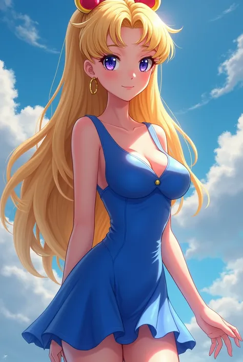 Usagi tsukino. blonde hair. Tight blue dress. Not a sailor outfit. perky boobs. 