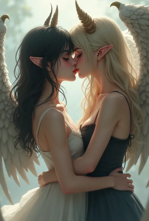  Anime Pretty Girls Devil and Angel、Naked Deep Kiss 