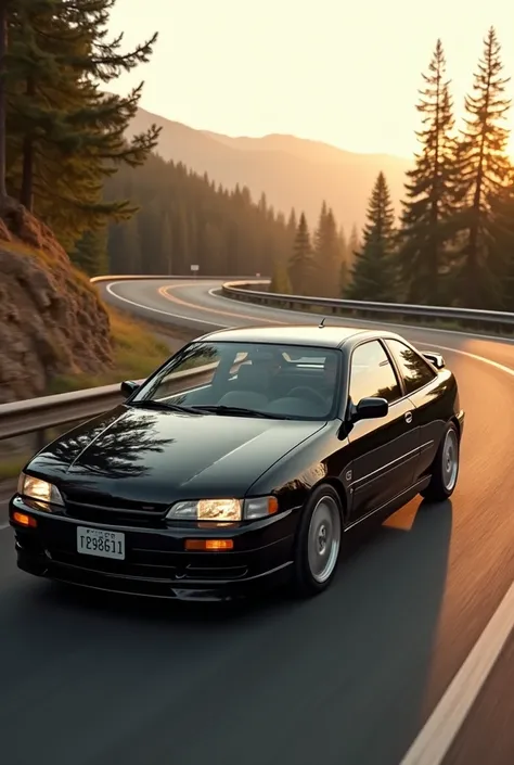 A black Chevrolet Cavalier 2-door 1999 on the highway