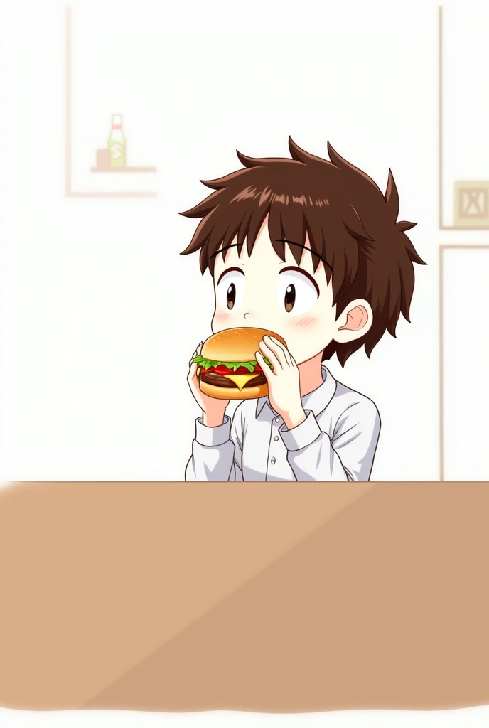 Ini adalah gambar seorang yg sedang makan burger, Tolong tambahkan warna, gradasi dan background.