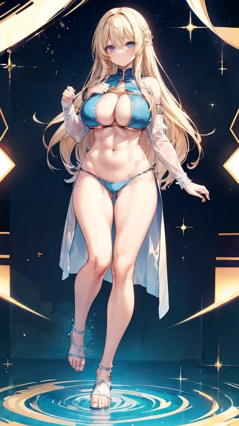 Functional,  long blond hair,  thick thighs , 8k, 4K,   best quality ,  high definition :1.2), Cute anime face,  noise reduction to roll up panties, Sparkling Blue Eyes,   kind smile, Kind eyes、 Tight Abs , Muscular arms,  muscular legs ,  Young Face, Anim...