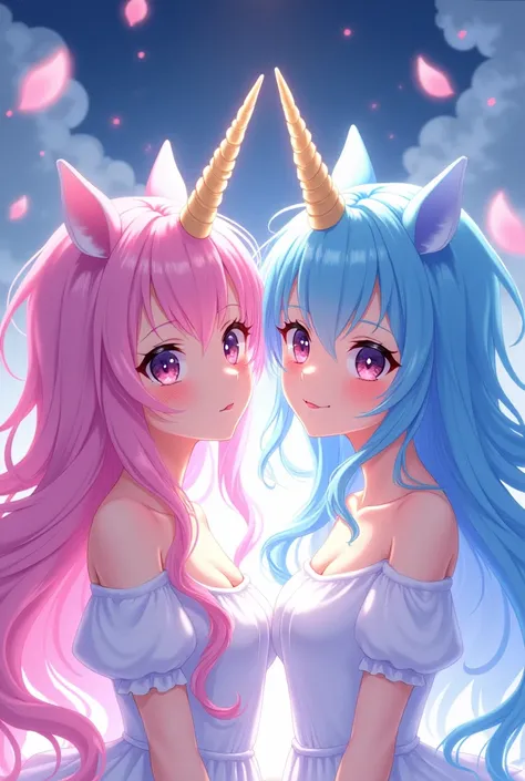 Anime Twin Sisters Pretty Girl Unicorn Horn