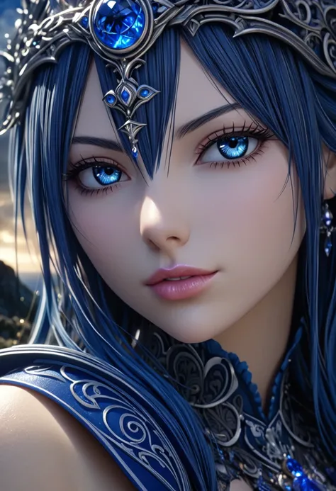 Juvia from Fairy Tail kissing Noctis from Final Fantasy XV, beautiful detailed eyes, beautiful detailed lips, extremely detailed eyes and face, long eyelashes, intricate hair details, fantasy, cinematic lighting, dramatic colors, epic fantasy scene, dramat...