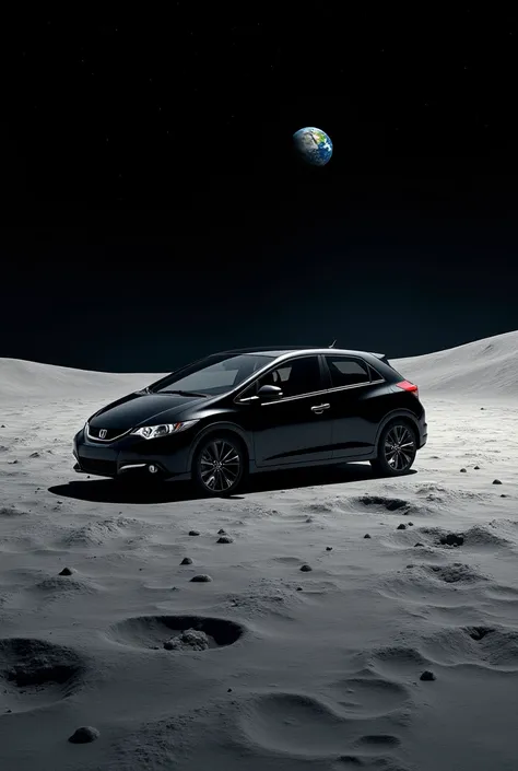 Black Honda civic 2013 hatchpack 4 door  on the moon