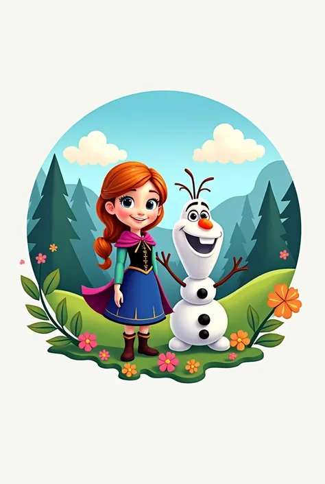 Ana and Olaf for a logo but set a background like a landscape 