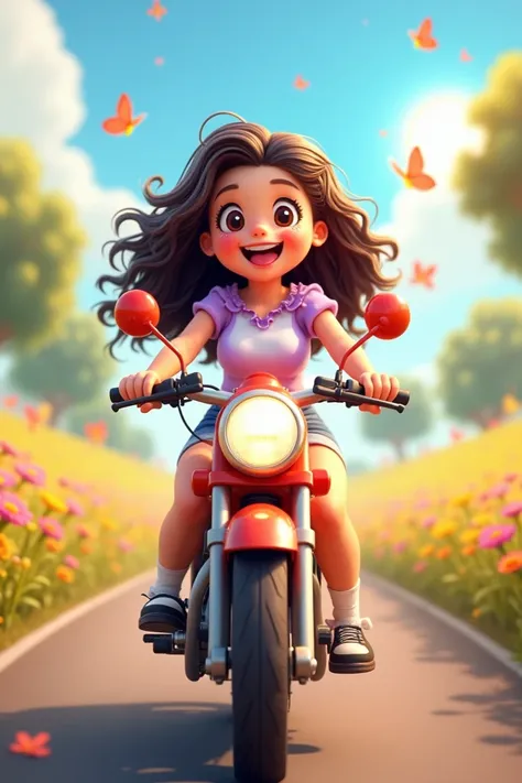 High quality 3D anime cartoon, high definition, full length 1:1, cheerful cute girl, chubby cute figure, chubby cheeks, a playful smile blinking eyes and sticking out tongue on the face, red kissing lips, beautiful face decoration, a 24-year-old woman, wea...