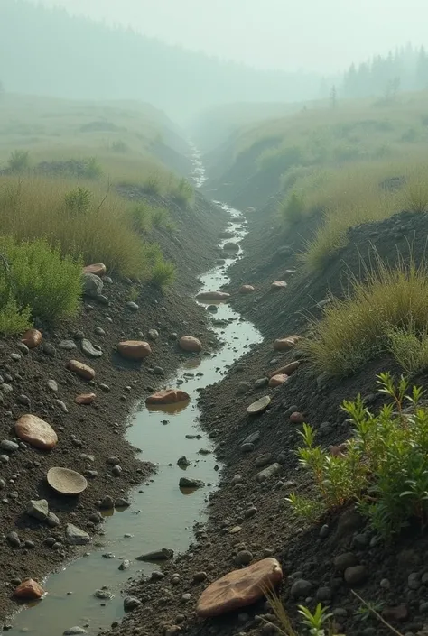  Field affected by contaminants, with visible debris .