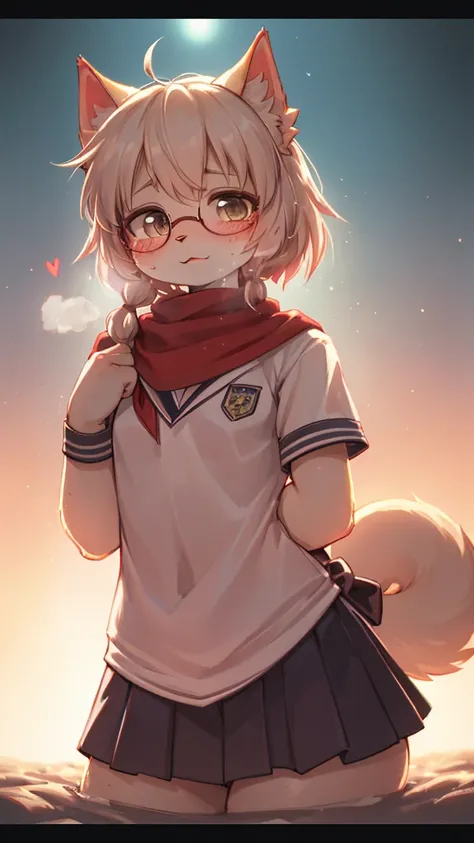 Pure Love , being Confessed , School cat girl, Cat Whiskers , winter school uniform, hide mouth by scarf , round glasses , Disarray tied hair , butter face , loose body , Freckles , ugly geek , steamy breath , winter , in the after school ground , (Sumilux...